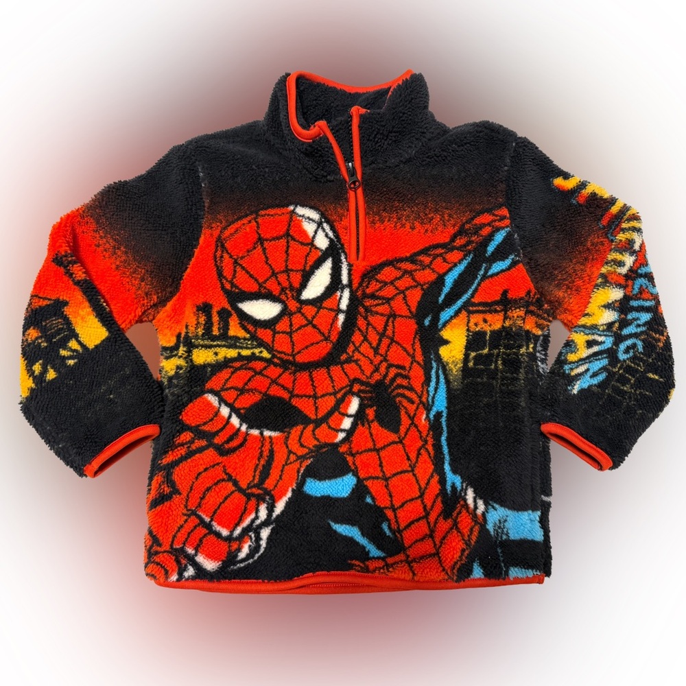 NWT Marvel Spider-Man Character Sherpa Quarter Zip Fleece - XS (4/5) - Boys